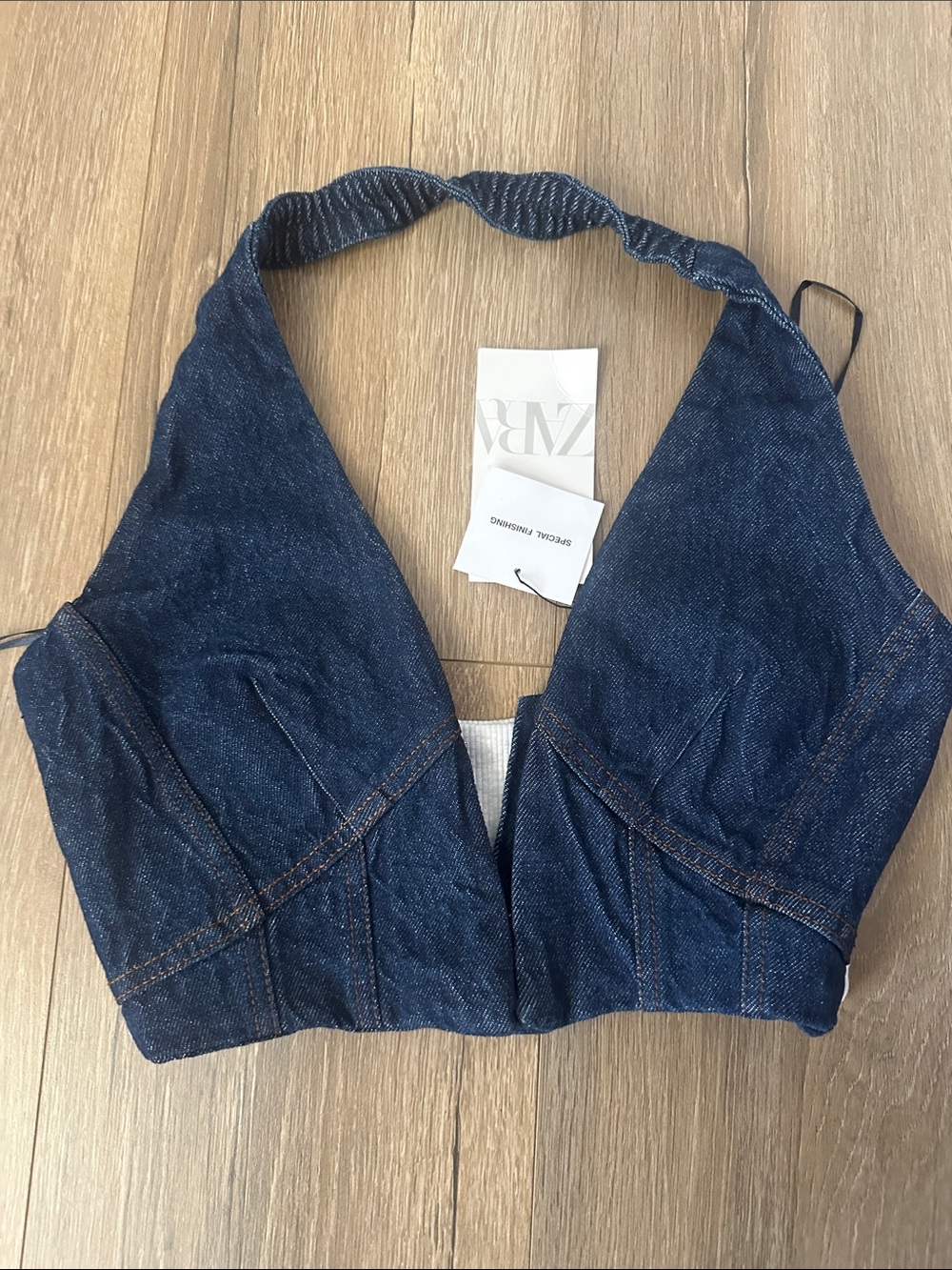 Zara Denim Halter Crop Top - Blue
